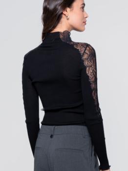 Col cheminée laine et dentelle