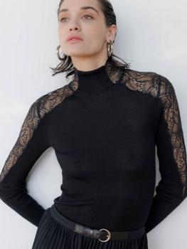 Col cheminée laine et dentelle