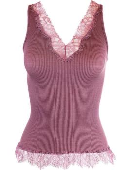 Top col V dentelle florale 