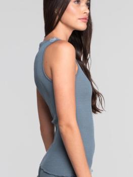 Top encolure ronde en tulle brodé bicolore