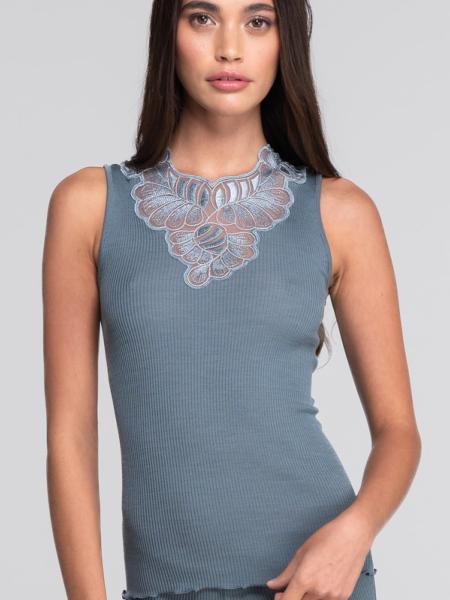 Top encolure ronde en tulle brodé bicolore