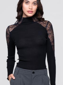 Col cheminée laine et dentelle